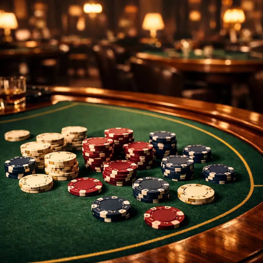 Eleganter Spieltisch mit Chips in der Casino Lounge von Dinner Qavo