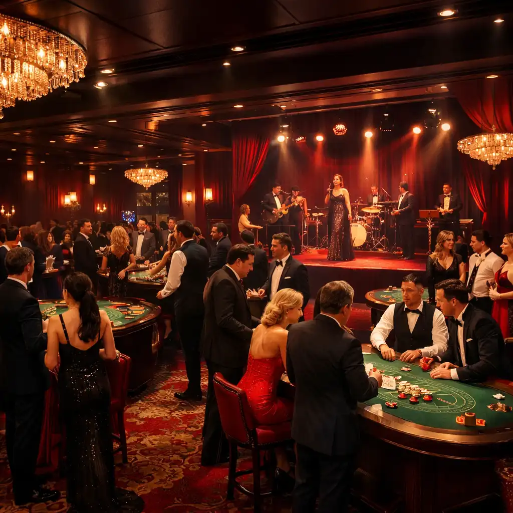Gäste an Spieltischen während einer Casino Night bei Dinner Qavo