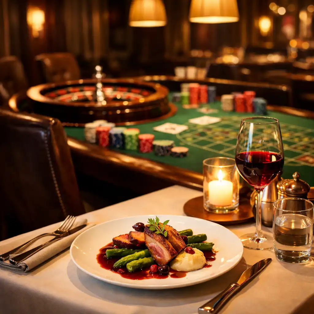 Gedeckter Tisch neben einem Spieltisch bei Dinner Qavo