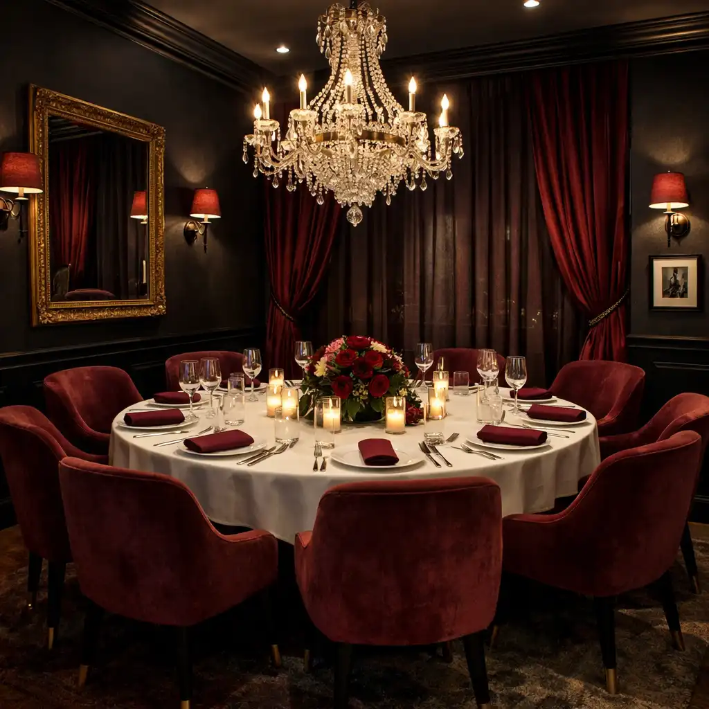 Private Séparée mit runder Tafel und Kronleuchter